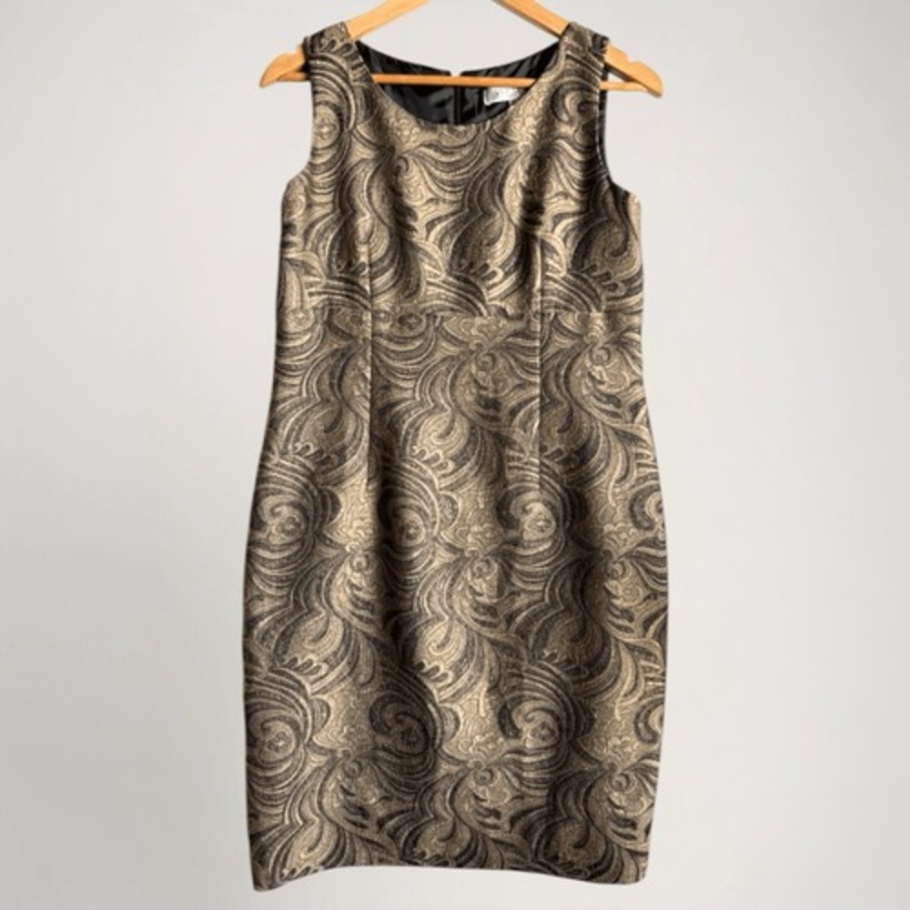 Kasper Womens Metallic Gold Brocade Sheath Dress Size 8P Holiday Festive Glam - Picture 10 of 14